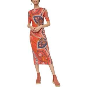 Farm Rio Women’s Giannina Knit Midi Dress Orange Size Small Petite